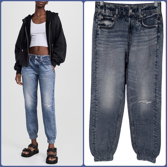 rag & bone Denim - NEW Rag & Bone Miramar Lynn Printed Denim Jogger Pant Cotton Terry Pull-On SMALL